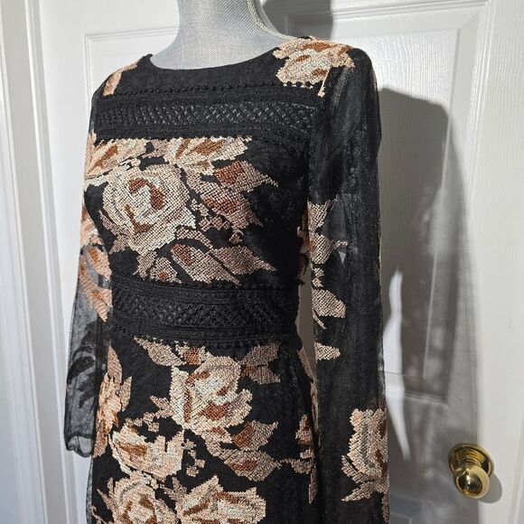 Badgley Mischka Black and Cream Floral Mini Dress - Picture 3 of 6